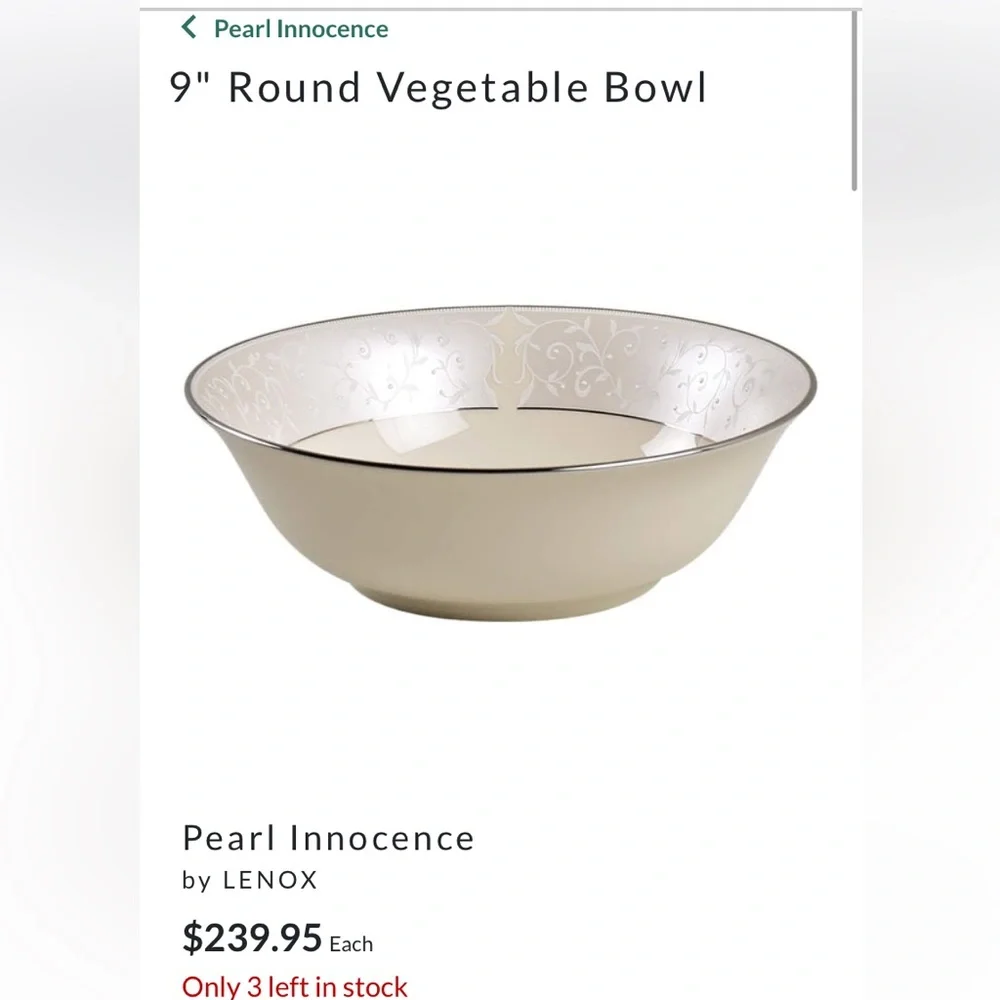 Lenox Pearl Innocence 9” round vegetable bowl
